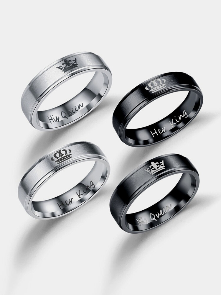 Classic Her King His Queen Couple Rings Crown Engraved Stainless Steel Promise Rings for Couples