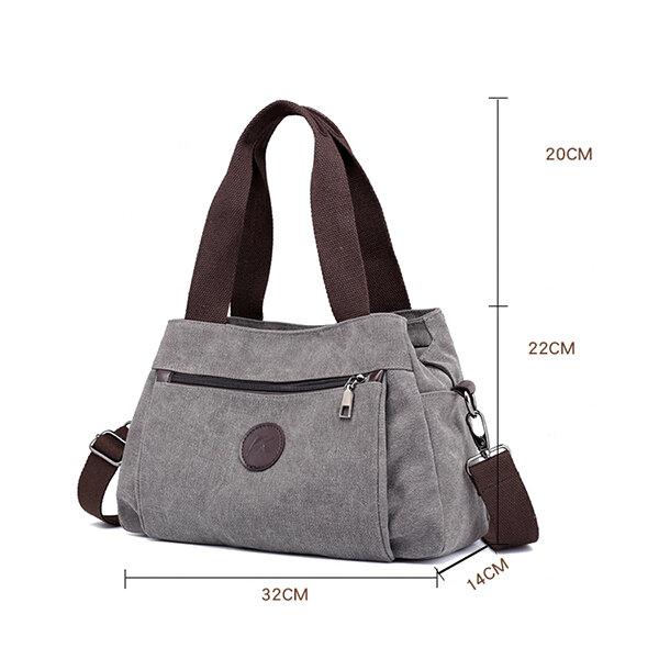 KVKY Front Zipper Pockets Handbags Vintage Canvas Shoulder Bags Summer Shopping Bags