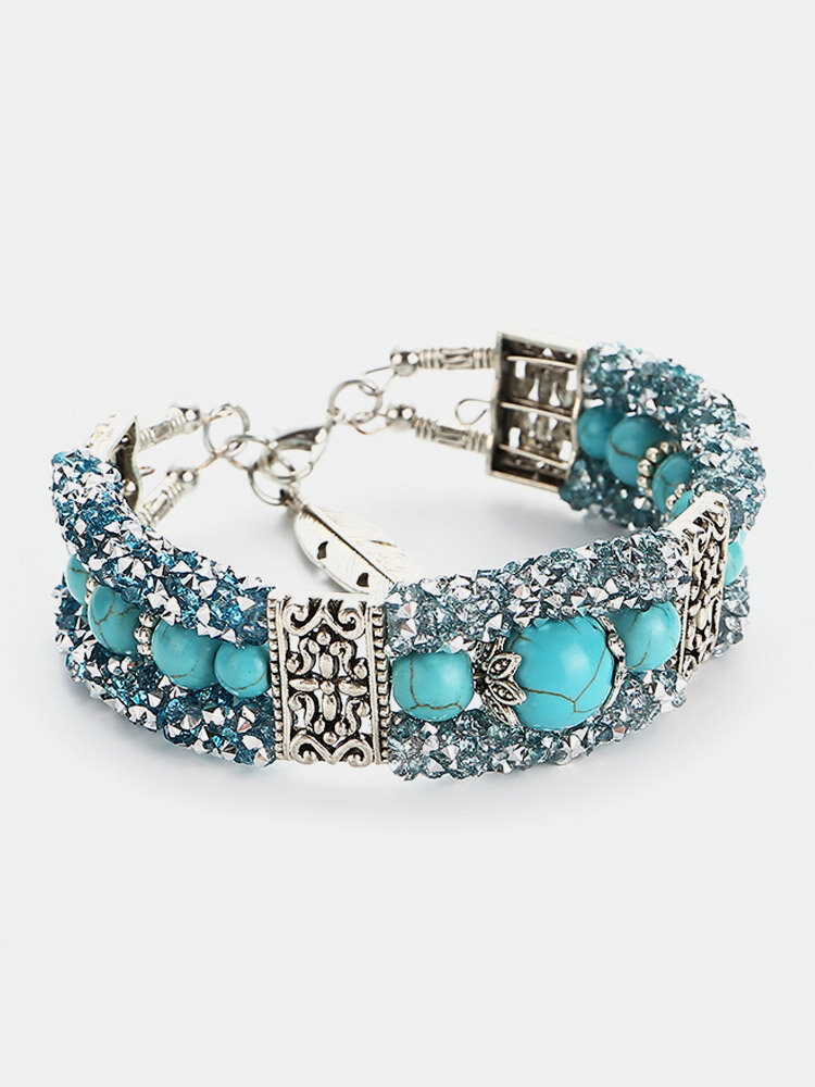 Fashion Colorful Rhinestones Beads Bracelets Vintage Turquoise Bangle Bracelet Gift for Women 