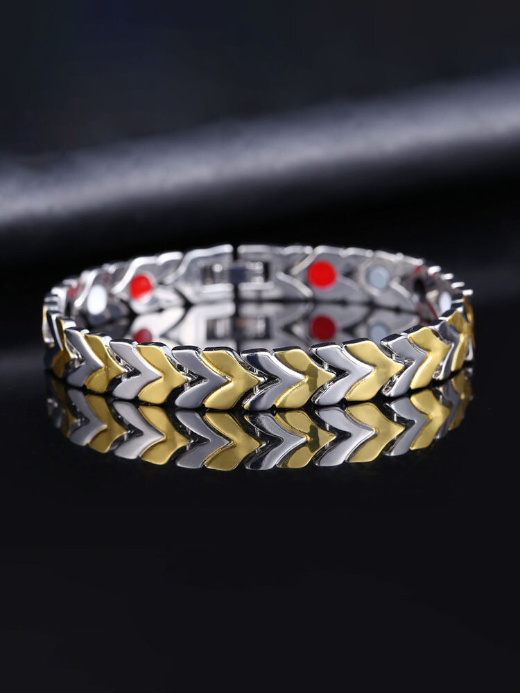 Trendy Simple Two-color V-shaped Splicing Chain Alloy Magnetic Therapy Bracelet