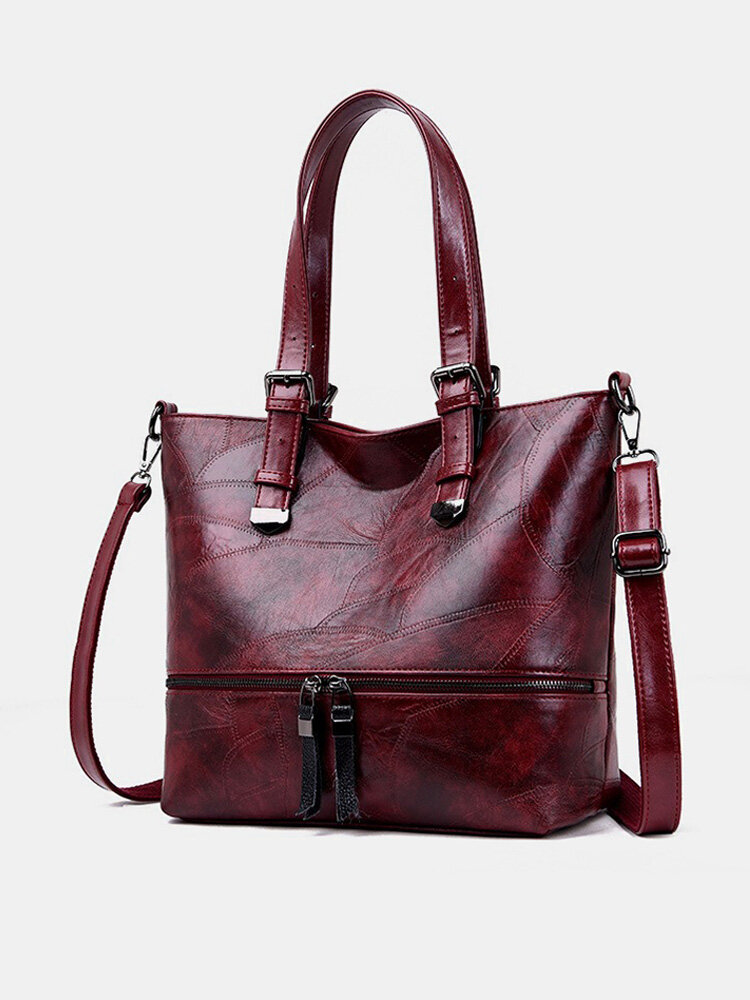 Vintage Faux Leather Large Capacity Handbag Tote Bag Shoulder Bag For Women