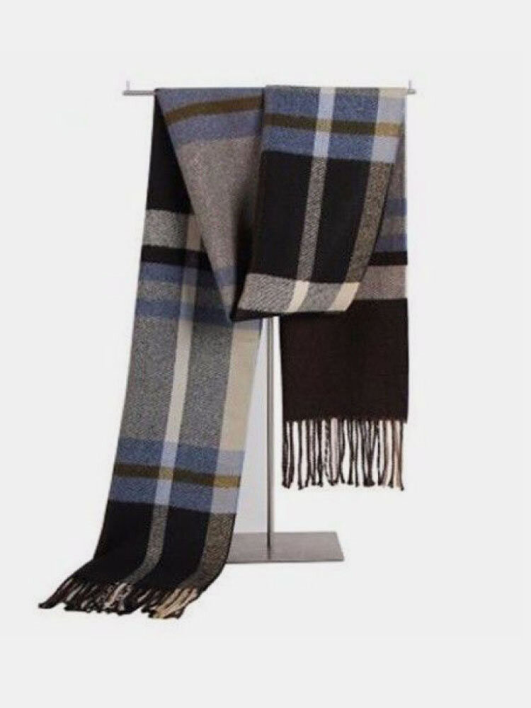 

Unisex Cashmere Plaid Thickened Warm Casual Tassel Shawl Scarves, Black;gray;gray1;wine red;coffee;red;camel;brown;gray2;blue