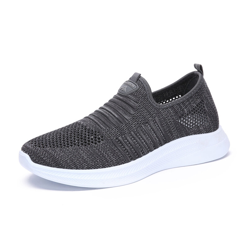 Men Knitted Fabric Breathable Soft Walking Shoes Slip On Casual Sneakers