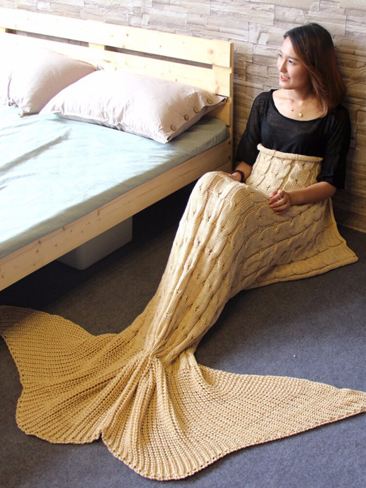 60x160cm 3 colores de hilo de tejer manta de cola de sirena cálido Super Soft estera de cama para dormir Bolsa regalo de cumpleaños