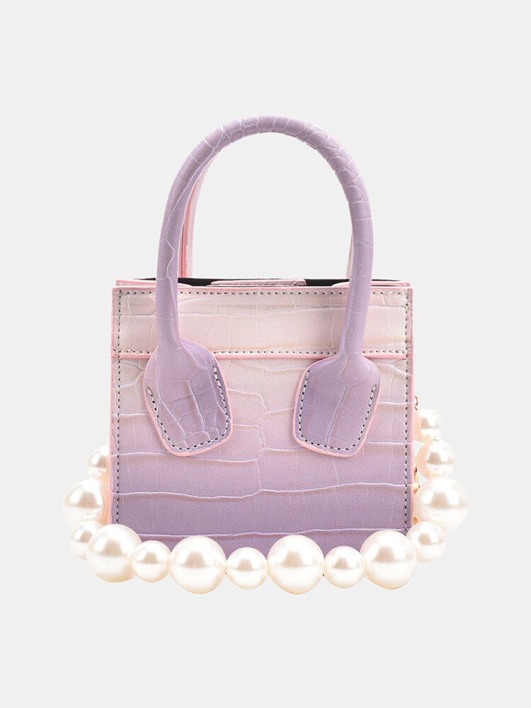 Mini Gradient Color Small Square Bag Pearl Sweet Shoulder Bag Handbag