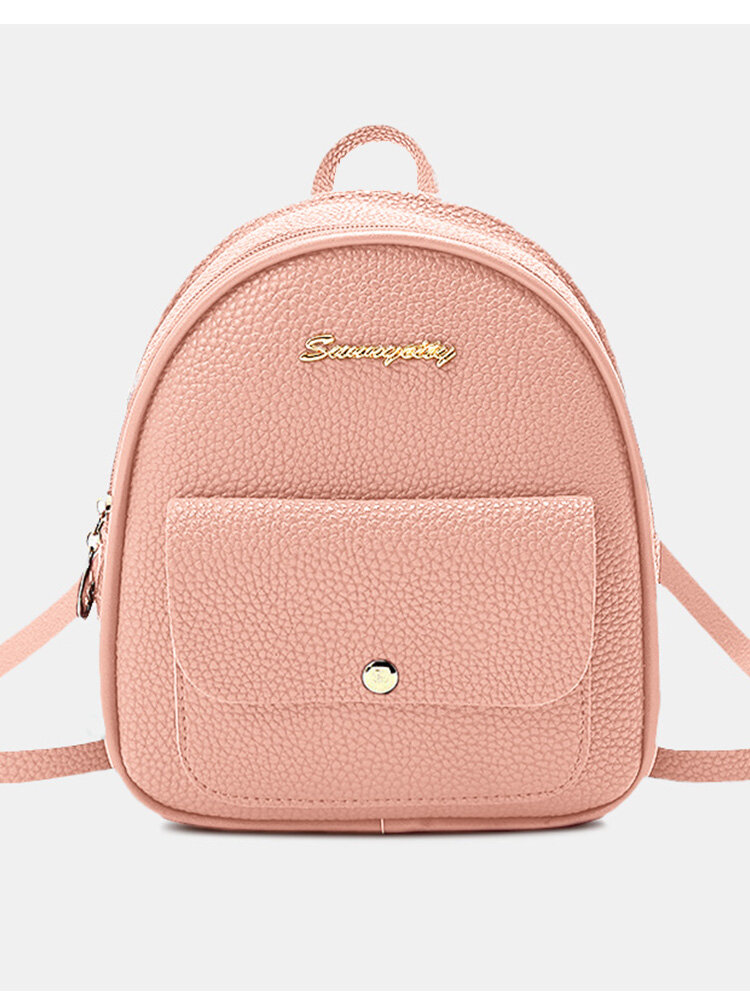Women Faux Leather Fashion Mini Lightweight Multi-Pocket Backpack