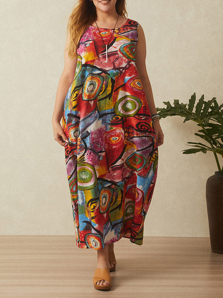 Bohemia Print Sleeveless Plus Size Summer Dress