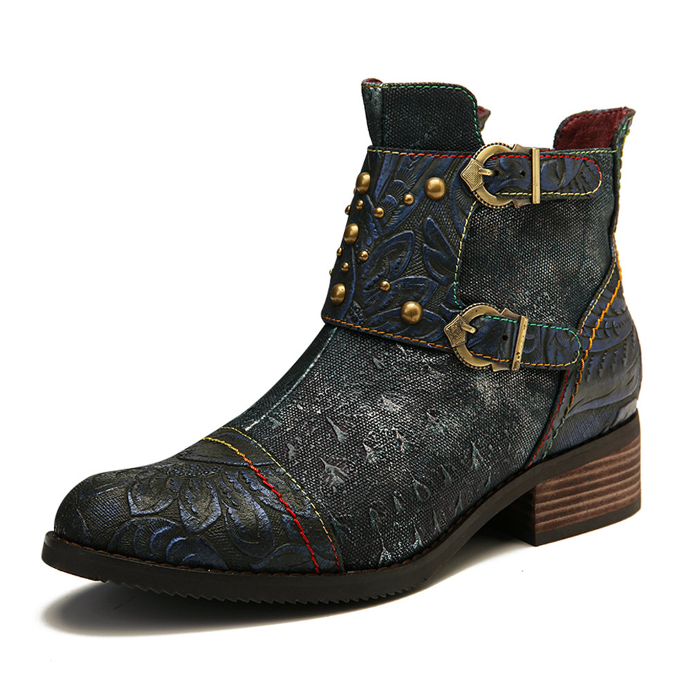 Embossed Splicing Handsome Boots