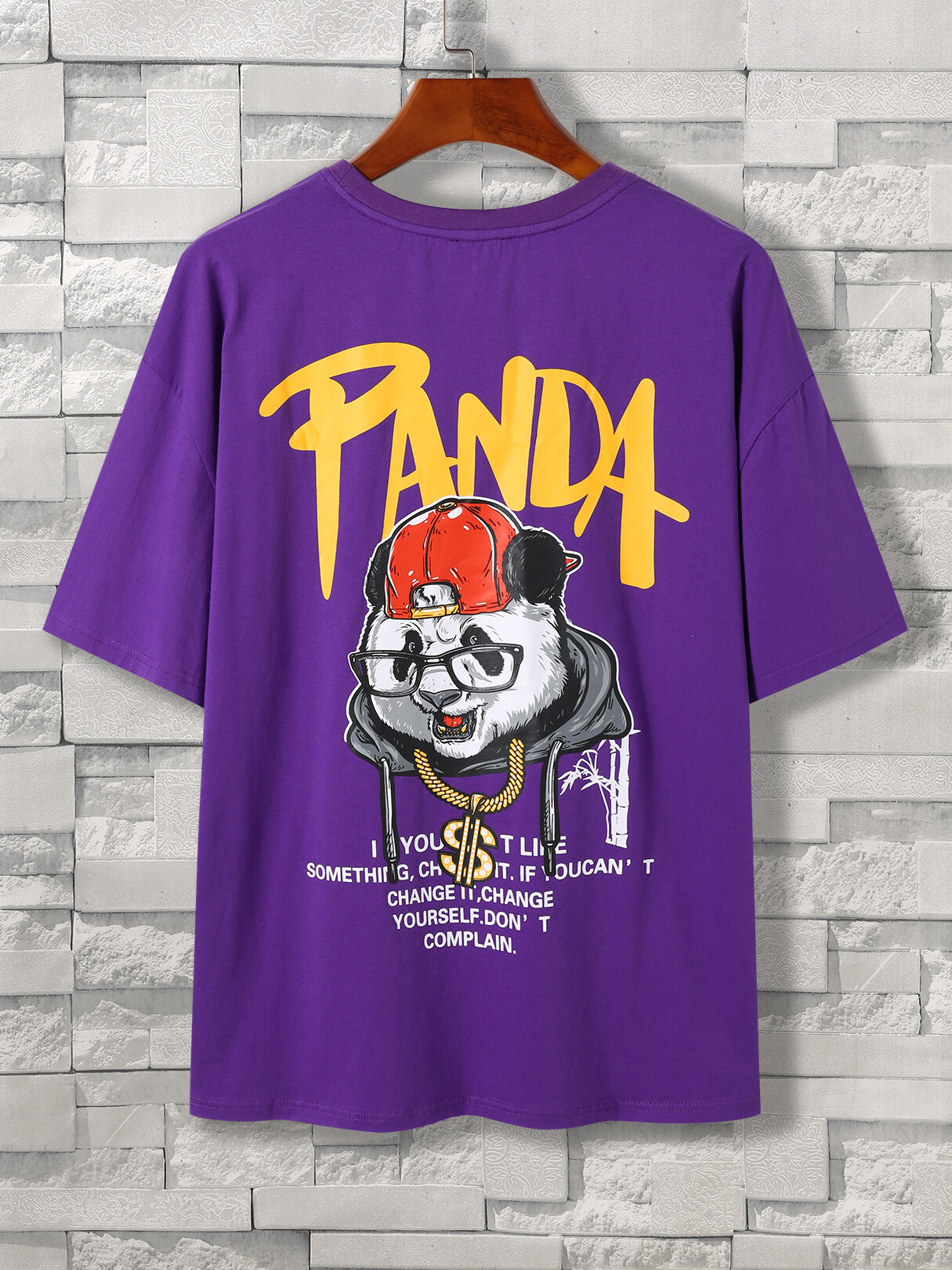 Men Fashion Panda Cartoon And Solgan T-shirt