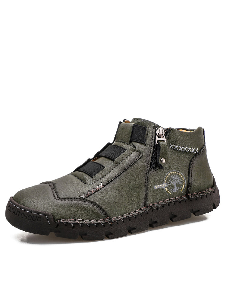 Men Handmade Stylish Side Zipper Microfiber Leather Ankle Boots