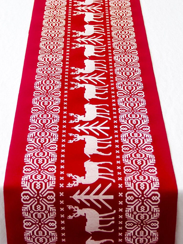 

Christmas Linen Tablecloth Christmas Flag Home Party Decorative Elk Tapestry Red Table Runners Cover