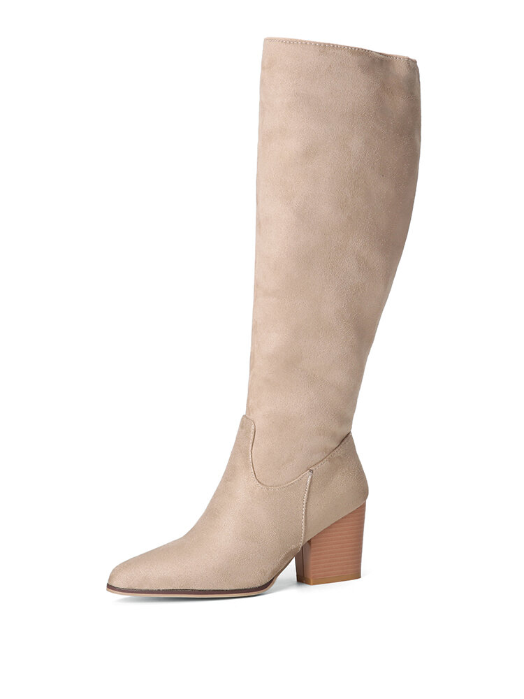 Large Size Women Suede Side Zipper Knee High Heeled Boots