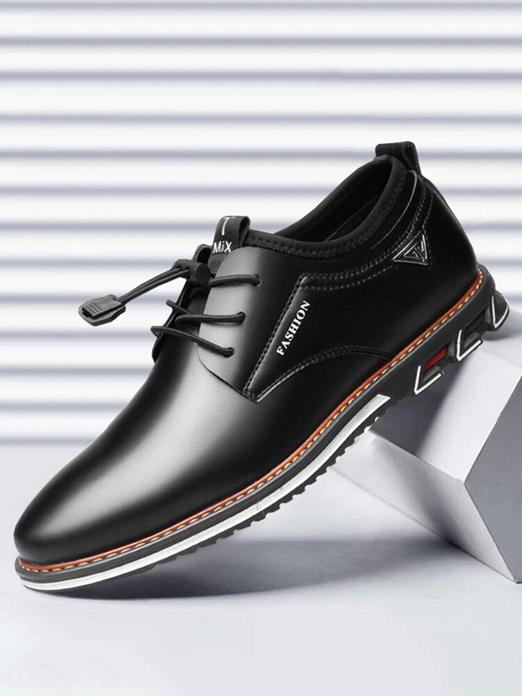 TongLing Mens Formal Business Shoes Smooth PU Leather Splice Upper Lace Up Breathable Lined Shoes