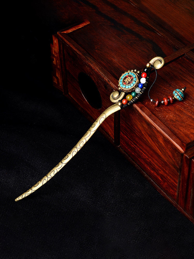Ethnic Handmade Colorful Agate Jade Hairpin Vintage Beads Drop Hairpin Accessories for Women