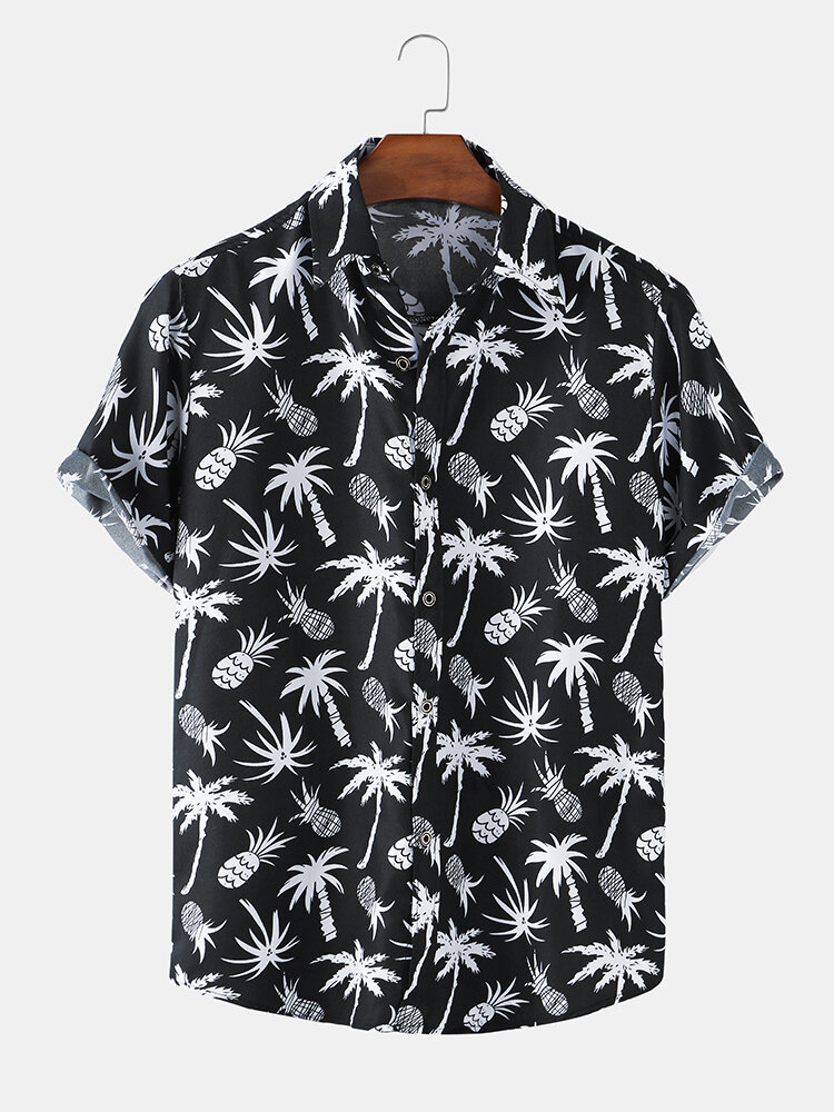 

Mens Tropical Holiday Printed Casual Short Sleeve Shirts, Black