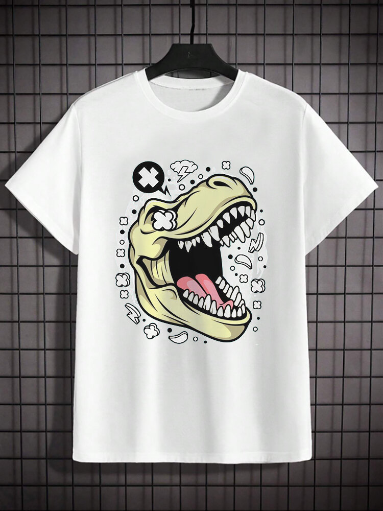Camisetas de manga corta informales con estampado de animales de dibujos animados para hombre Cuello Invierno