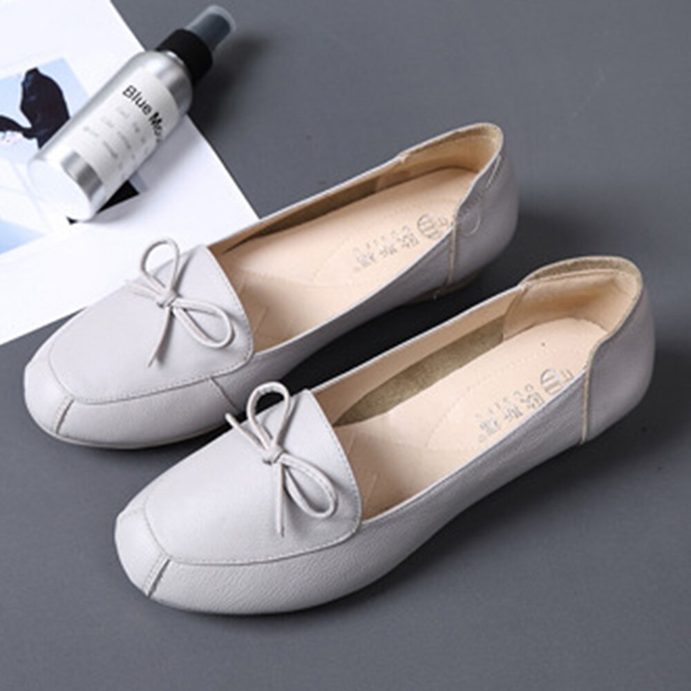 Bowknot Patent Leather Flat Casual White Loafers