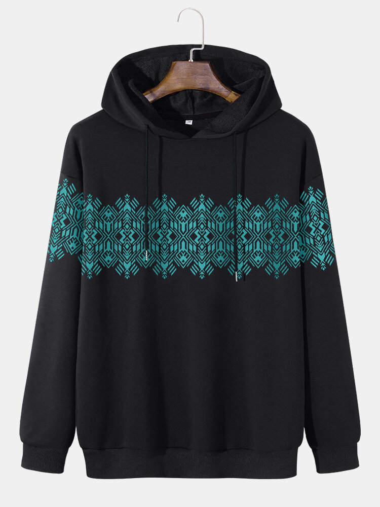 

Mens Snowflake Icon Stitch Print Long Sleeve Hooded Sweatshirts, Black