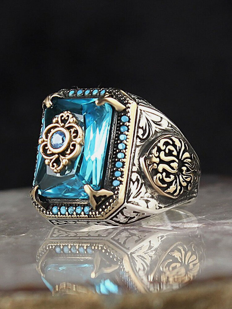 1 Pcs Vintage Ethnic Classic Texture Set Bright Colors Zircon Ring