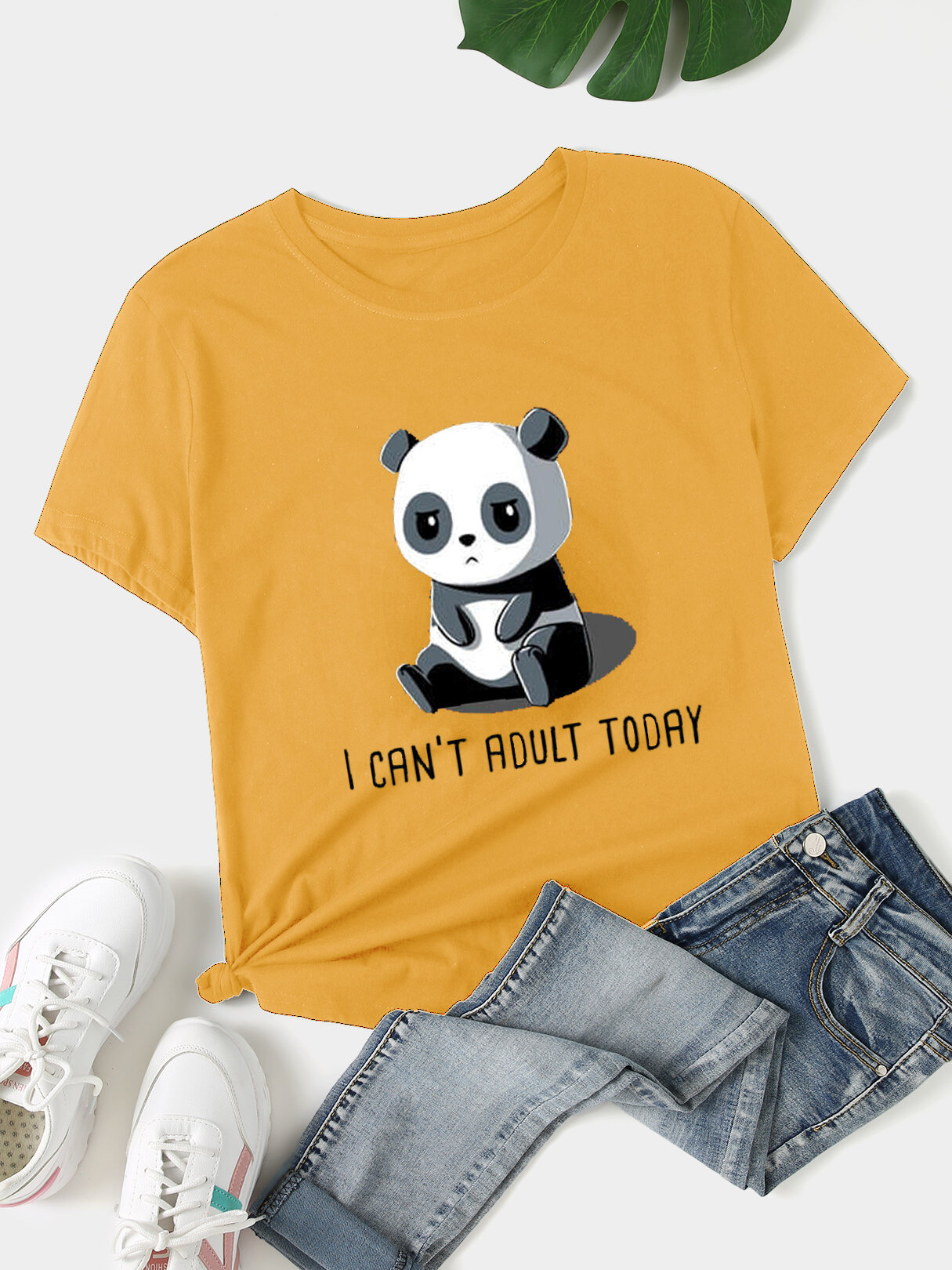 Camiseta gola careca plus size Panda manga curta