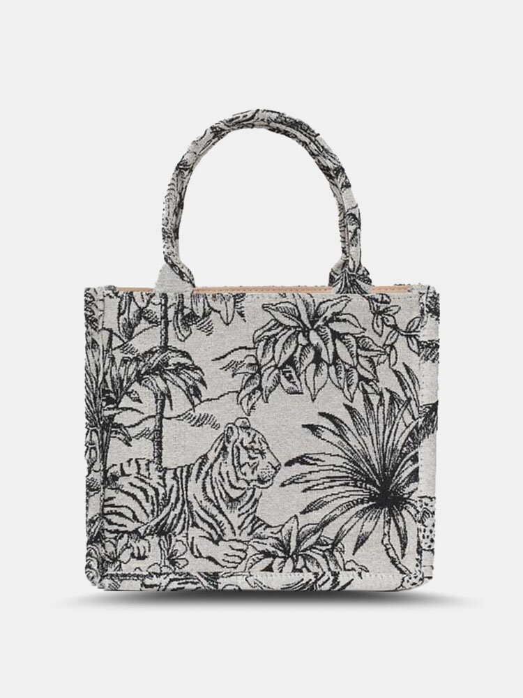 Natural Canvas Plants Animals Embroidered Comfy Stylish Design Handbag Shopping Bag