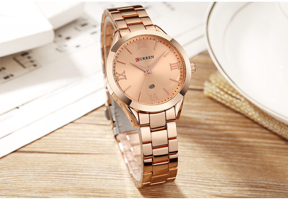 Fashion Quartz Wristwatches Stainless Steel Strap Roman Number Dial Date Display Watches for Women