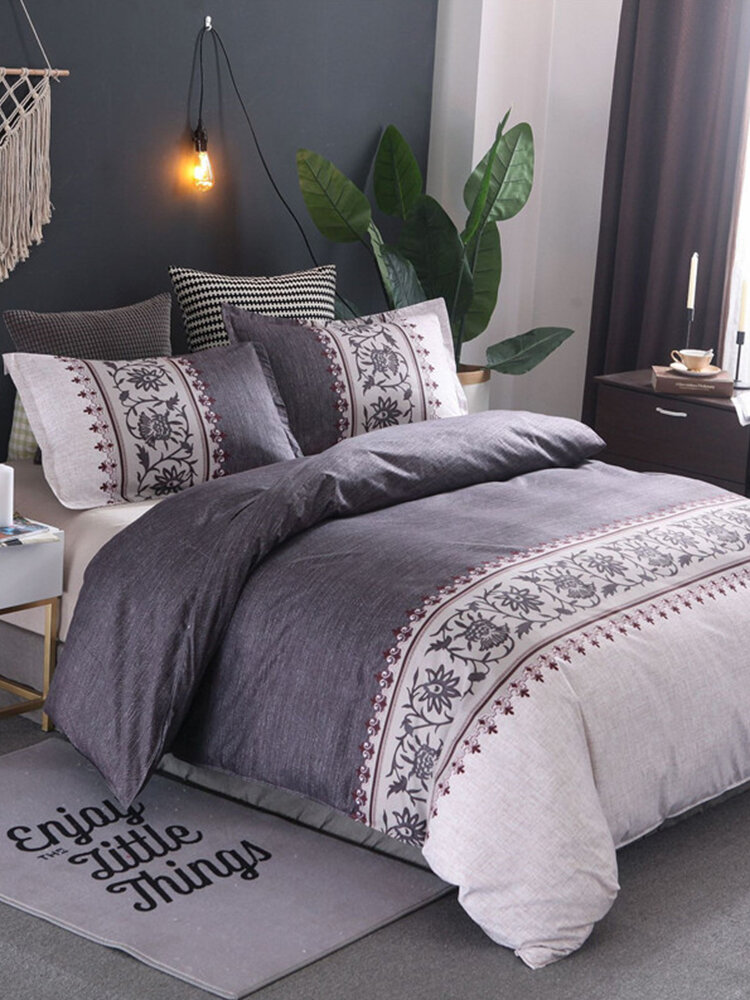 Luxuriöser weicher Bettbezug, Polyesterfaser, Blumenstreifen, Bettwäsche, Bettbezug, 6 Farben, Größe