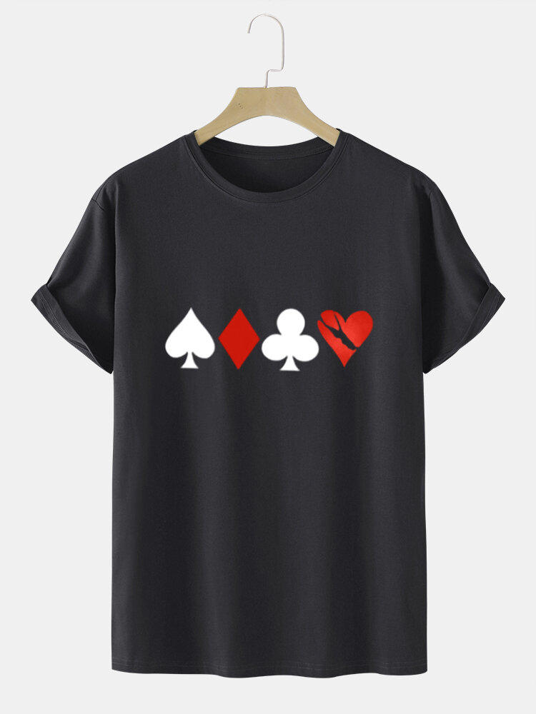 

Mens Poker Playing Card Graphics 100% Cotton Short Sleeve T-Shirts, Black;white;gray;apricot