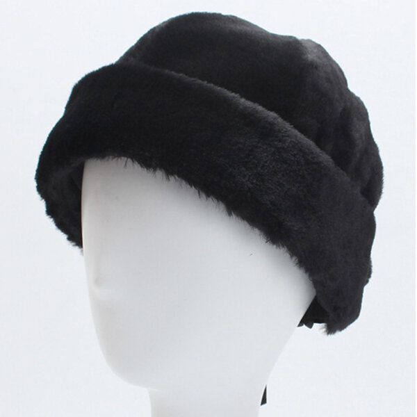 

Women Winter Warm Faux Rabbit Fur Skullcap Sailor Cap Rolled Cuff Brimless Beret Hat, Coffee