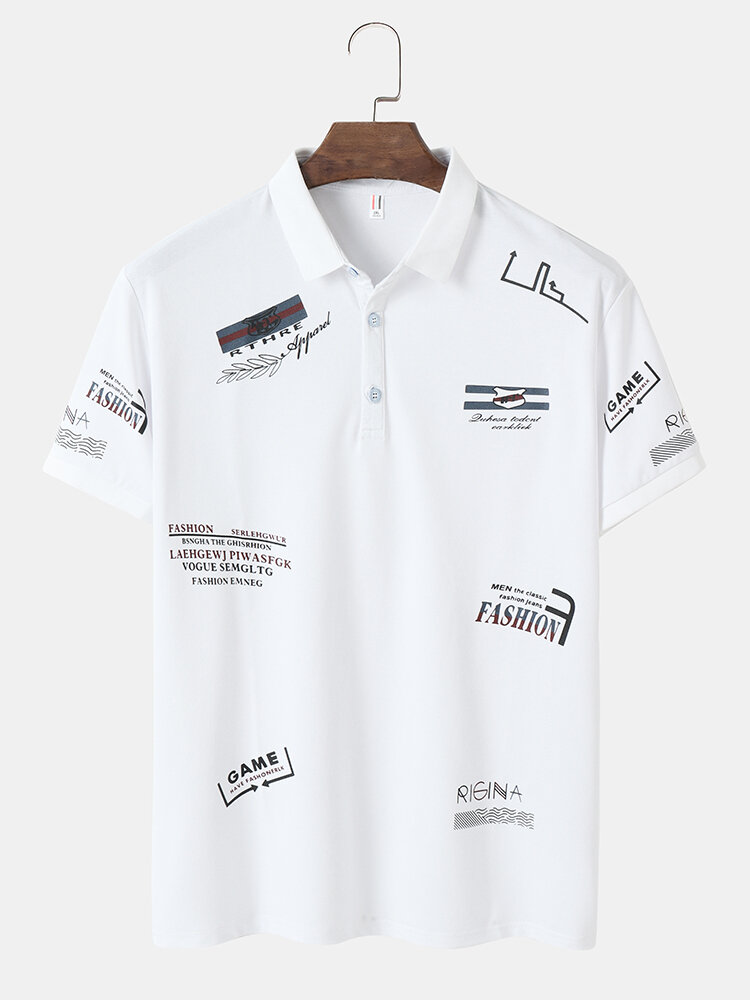 Men Letter Applique Short Sleeve Business Polos Shirts