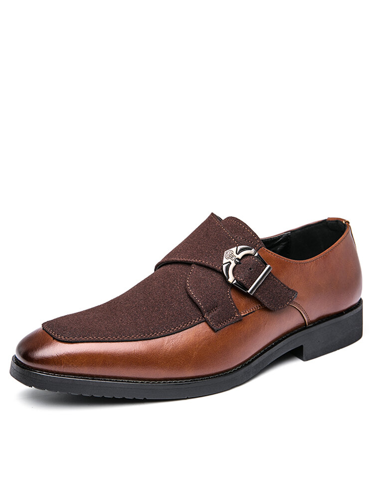Men Retro Metal Buckle Leather Splicing Synthetic Suede Comfy Wearable Business Casual Shoes