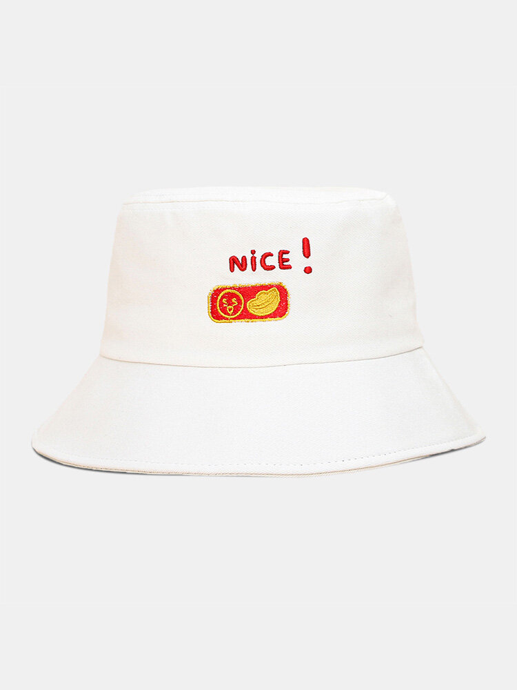 Unisex Cotton Solid Color Letter Cartoon Pattern Embroidery All-match Sun Protection Bucket Hat