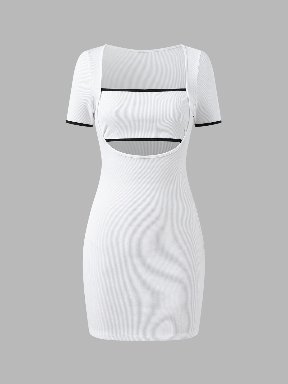 Contrast Cut Out Square Collar Short Sleeve Mini Dress
