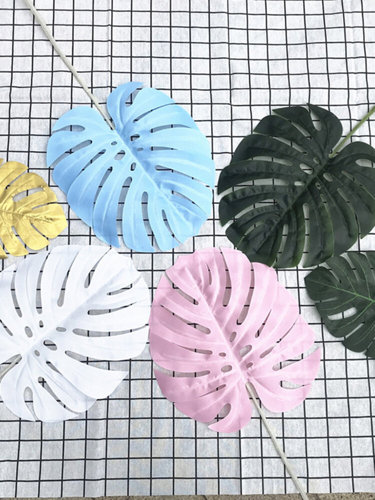 

Hot Sale Artificial Leaves Garden Decoration Plastic Popular Monstera Palm Tree Leaves Tropical, White;pink;blue;green;purple