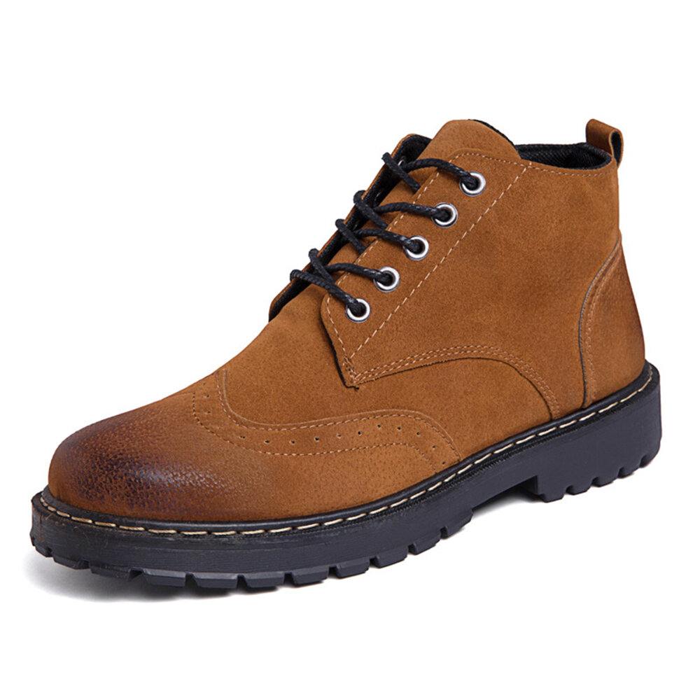 Men Retro Color Slip Resistant Brogue Causal Leather Boots