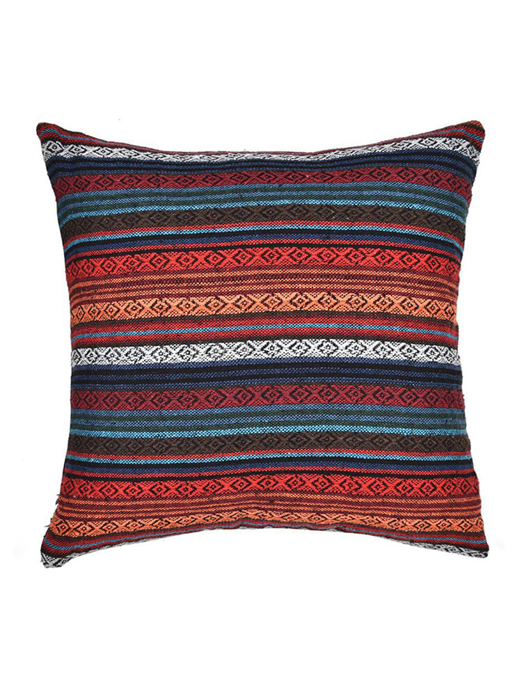 Bohemian Striped Linen Pillowcase Square Home Decorative Sofa Cushion Cover