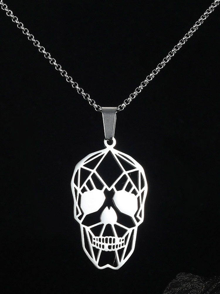 Trendy Simple Hollow Skull-shaped Pendant Stainless Steel Titanium Steel Necklace