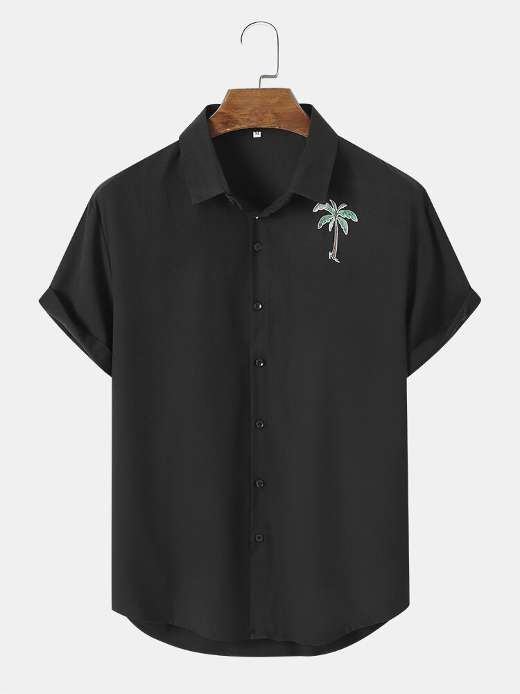 Camisas de manga corta con estampado de palmeras en el pecho para hombre