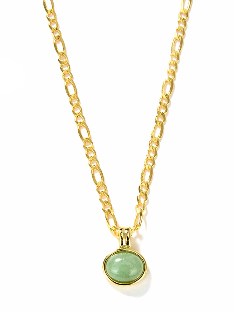 Trendy Simple Oval-shaped Natural Green Aventurine Pendant 18K Gold-plated 925 Sterling Silver Necklace