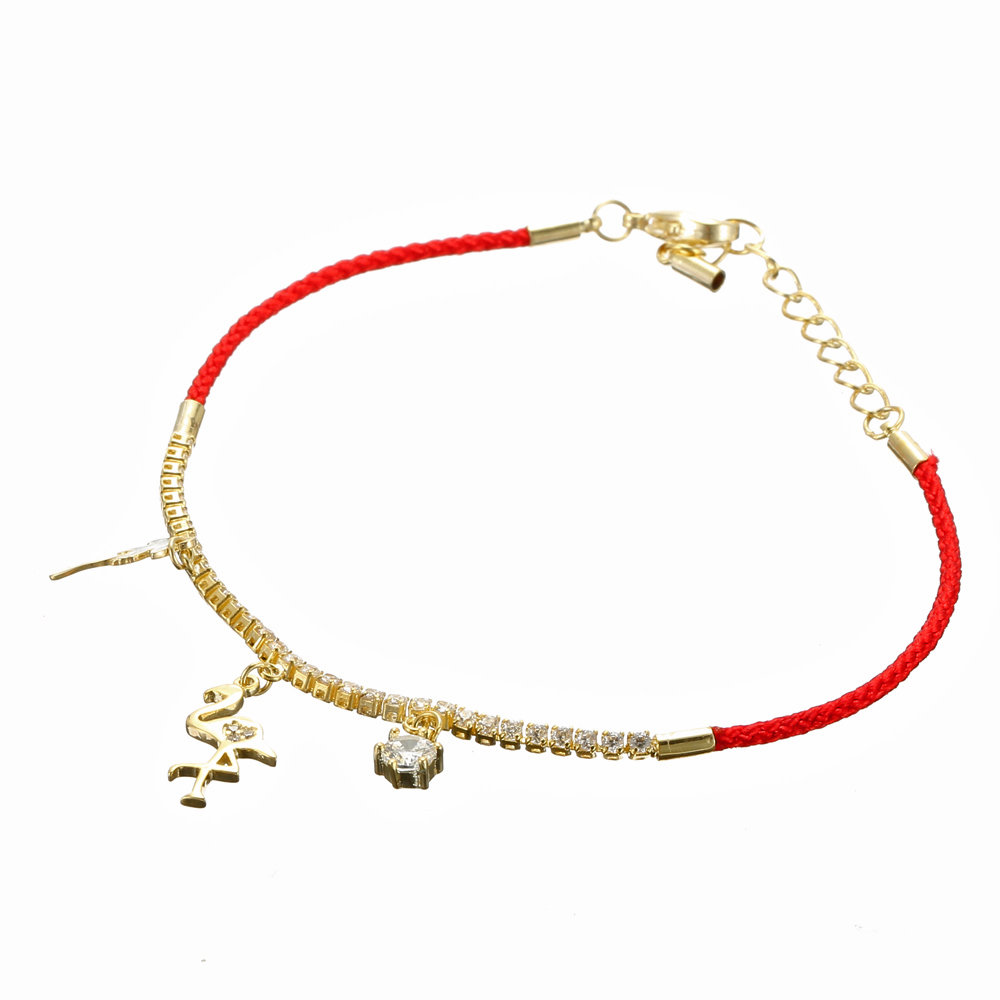 महिलाओं के लिए जैसी® क्लासिक 18 के गोल्ड रेड रस्सी कंगन पेड़ फ्लेमिंगो ज़िक्रोन हीरे कंगन