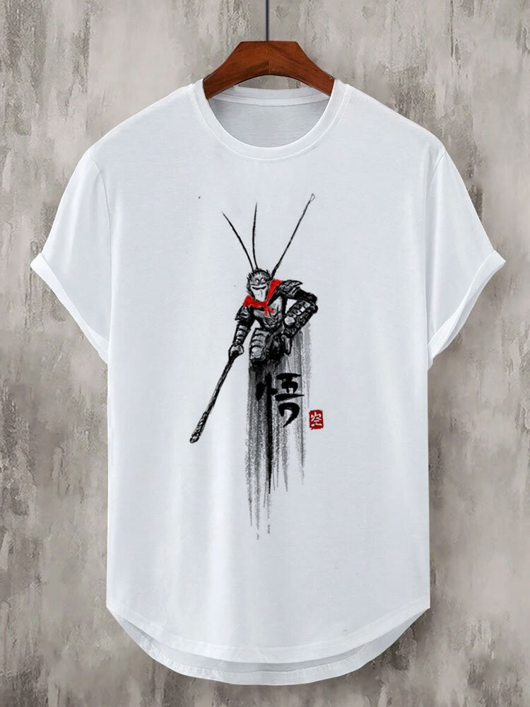 Camisetas de manga corta con dobladillo curvado y estampado de mono chino para hombre Invierno