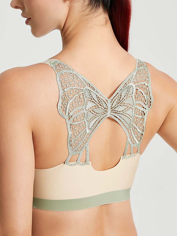 Women Back Butterfly Embroidered Front Closure Buckle Designed Soft Gather Bras