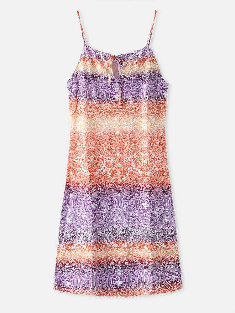 Summer Holiday Print Strap Knotted Bohemian Dress for Women