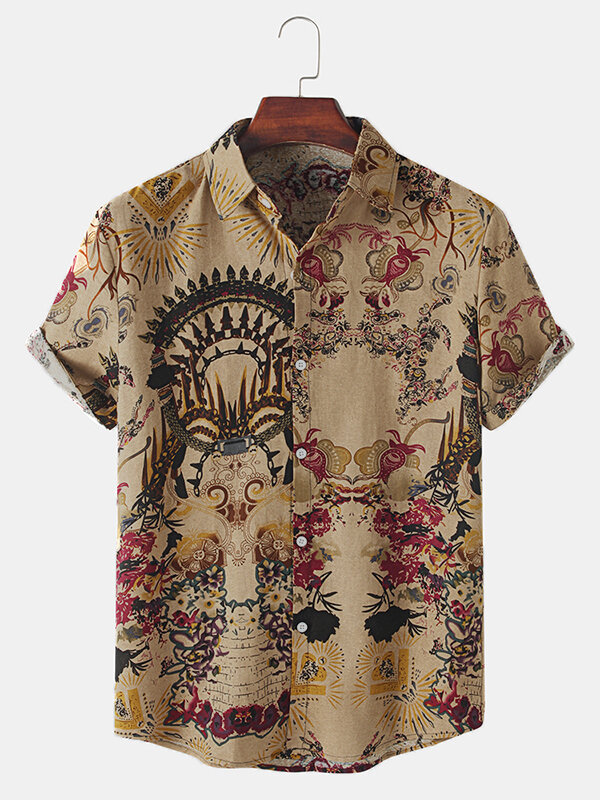 Herren-Kurzarmhemd aus 100 % Baumwolle mit Ethno-Print