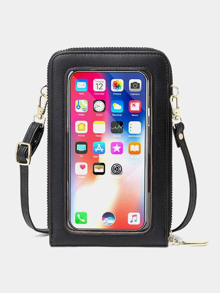 Women RFID Faux Leather Casual Multifunction Touch Screen Crossbody Bag Phone Bag