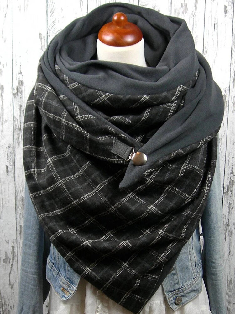 Женское Универсальный толстый теплый шарф-шаль с решеткой и принтом