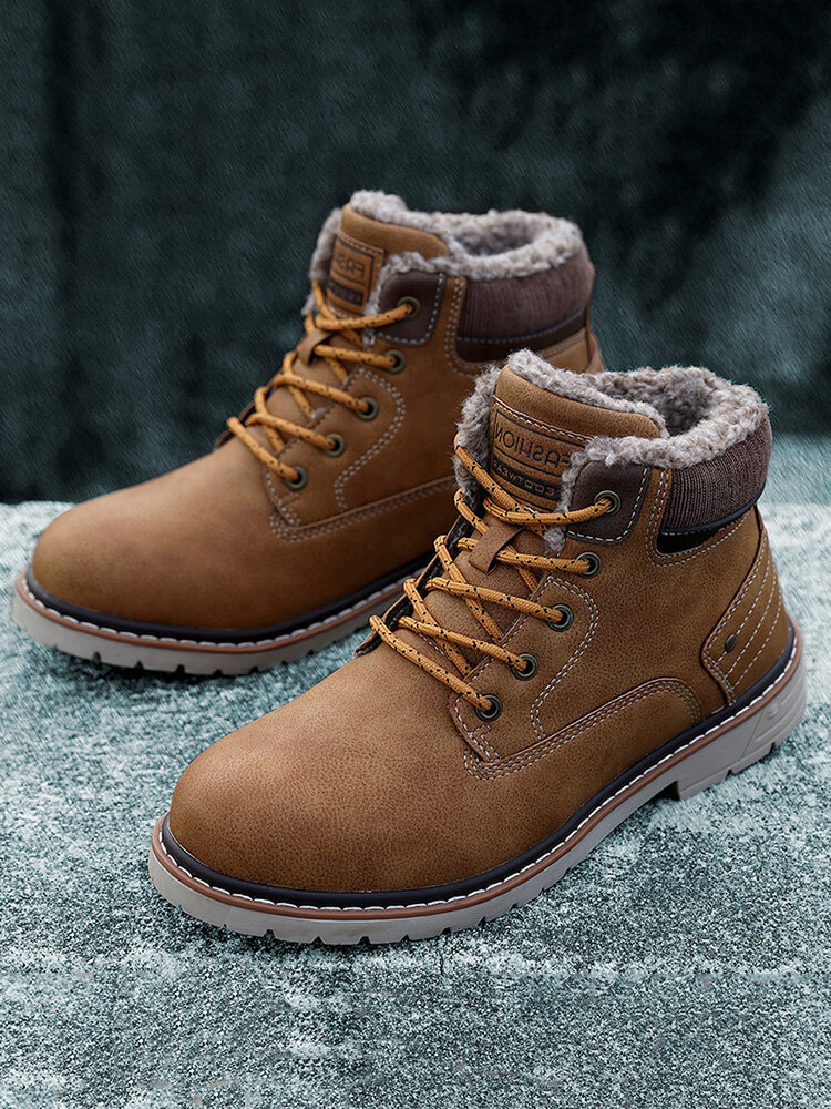 Men Outdoor Slip Resistant Warm Plush Lining Waterproof Snow Ankle Boots