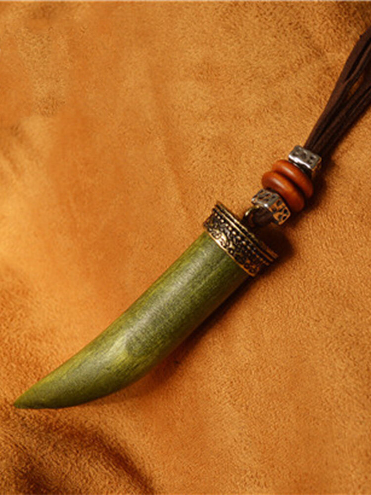 

Vintage Ethnic Ox Horn-shape Wood Alloy Buckskin Rope Long Sweater Necklace, Light coffee;dark green;dark coffee