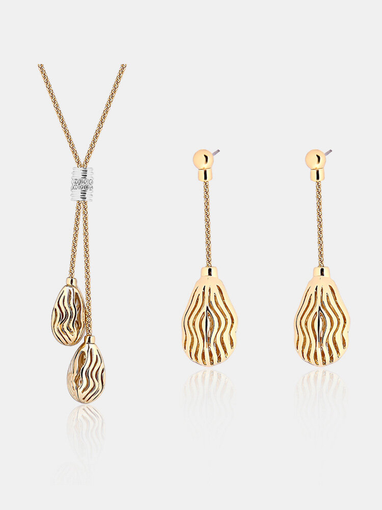 Tassel Jewelry Set Gold Plated Rhinestone Necklace Earrings Set