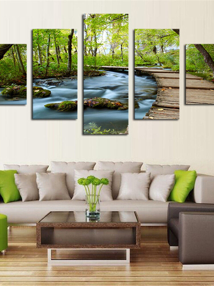 

5PCS Stream Landscape Unframed Forest Oil Painting Canva s Home Decor